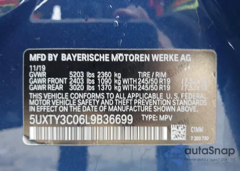 2020 BMW X3 Sdrive30I z USA, uszkodzony, nr VIN 5UXTY3C06L9B36699